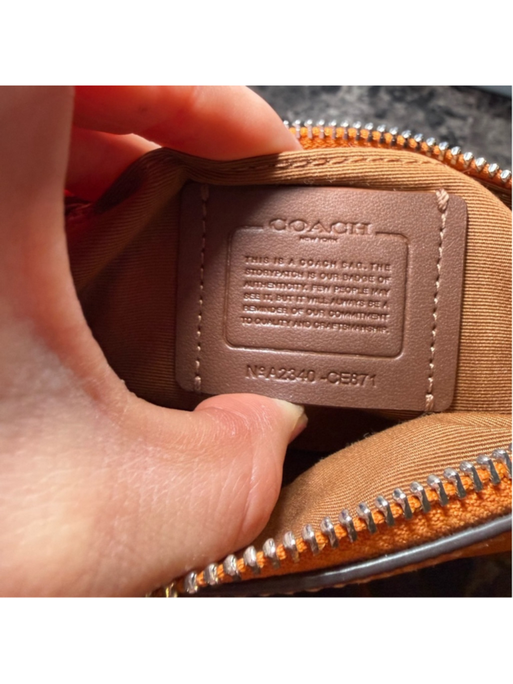 COACH CE871 Orange Pebbled Leather Crossbody with Front Zip - Picture 6 of 6